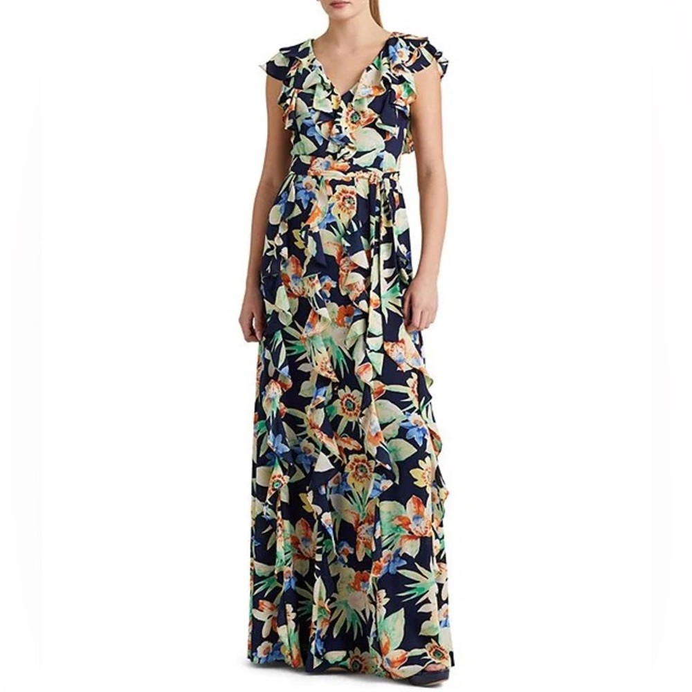 Ralph Lauren Floral Crinkle Georgette Gown
